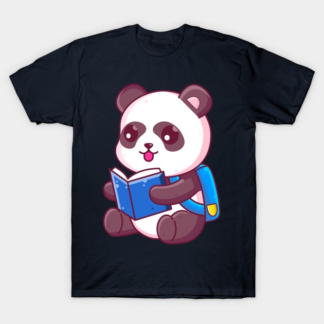 Cute school panda reading book T-Shirt by Ardhsells